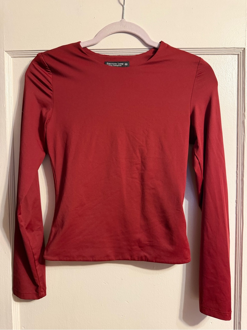 Emerson Lang Stretch Long Sleeve Crewneck Top Red